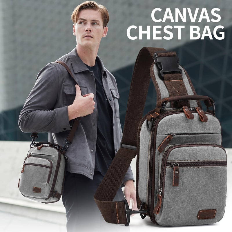 NerIion Nerlion Sling Bag for Men Waxed Canvas Crossbody Bag Chest Bag Water Resistant Shoulder Bag Casual Daypack - Image 2